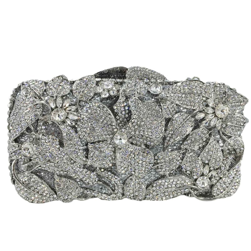 silver Women Silver Evening Purses and Handbags Wedding Party Dinner Crystal Flower Clutch Bags Minaudiere Bag