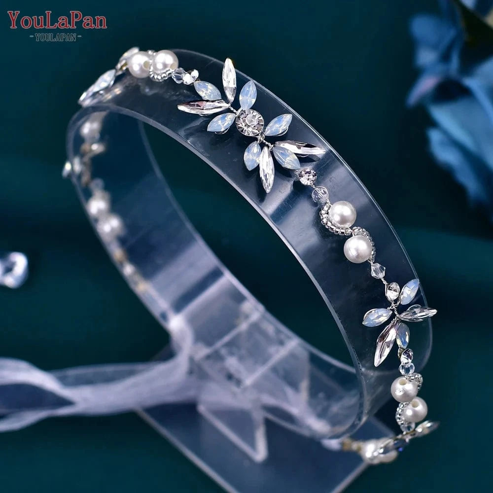 silver YouLaPan HP132 Handmade Rhinestone Pearl Chain Hair Accessories Women Party Wedding Hair Vine Bride Bridesmaid Headwear Headband
