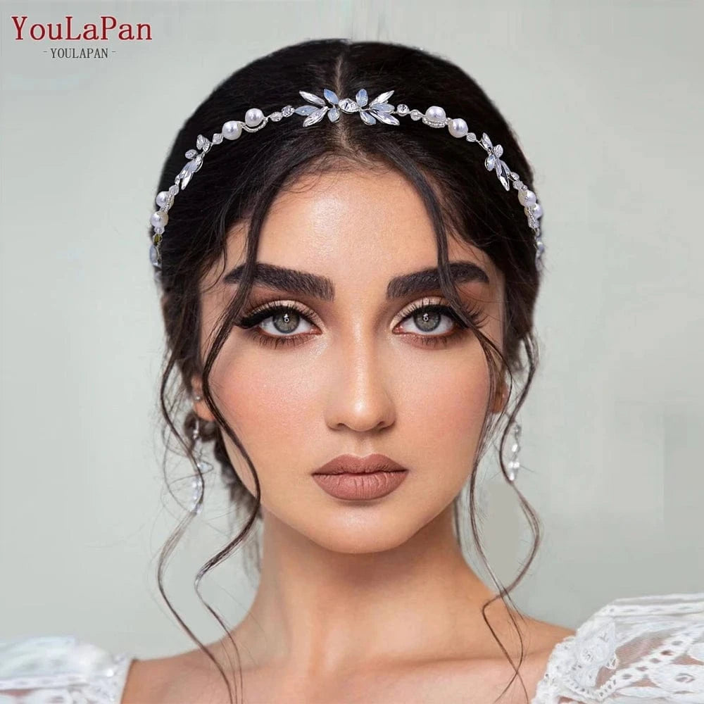 silver YouLaPan HP132 Handmade Rhinestone Pearl Chain Hair Accessories Women Party Wedding Hair Vine Bride Bridesmaid Headwear Headband