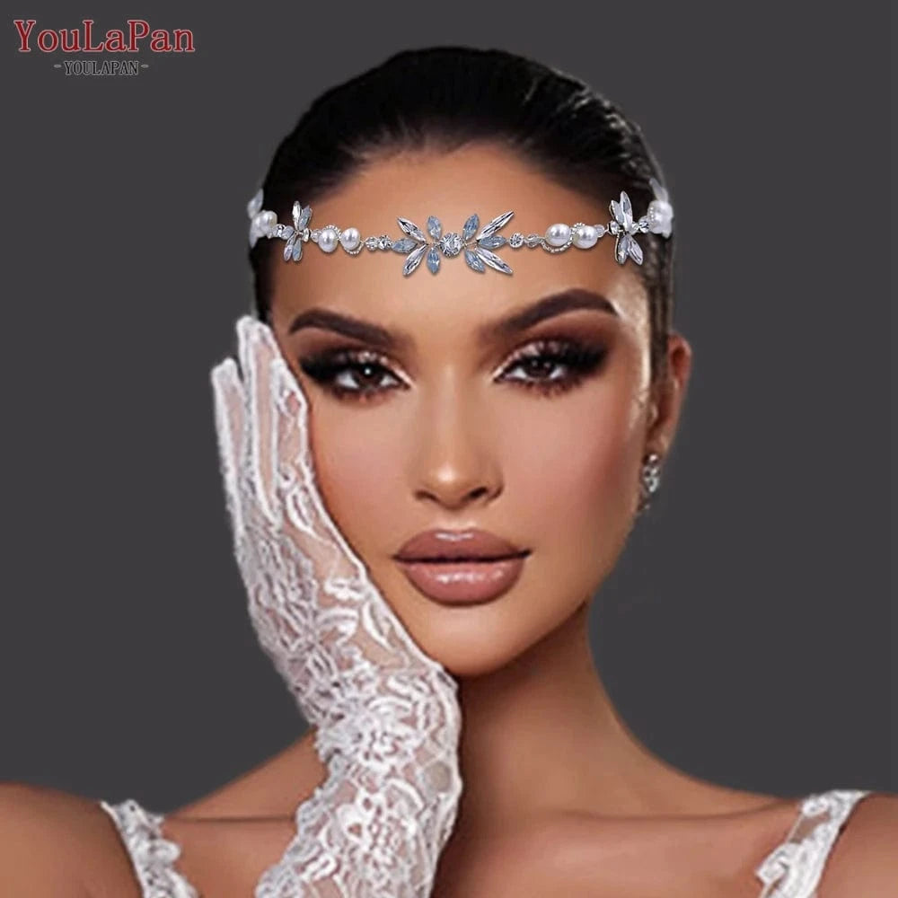silver YouLaPan HP132 Handmade Rhinestone Pearl Chain Hair Accessories Women Party Wedding Hair Vine Bride Bridesmaid Headwear Headband