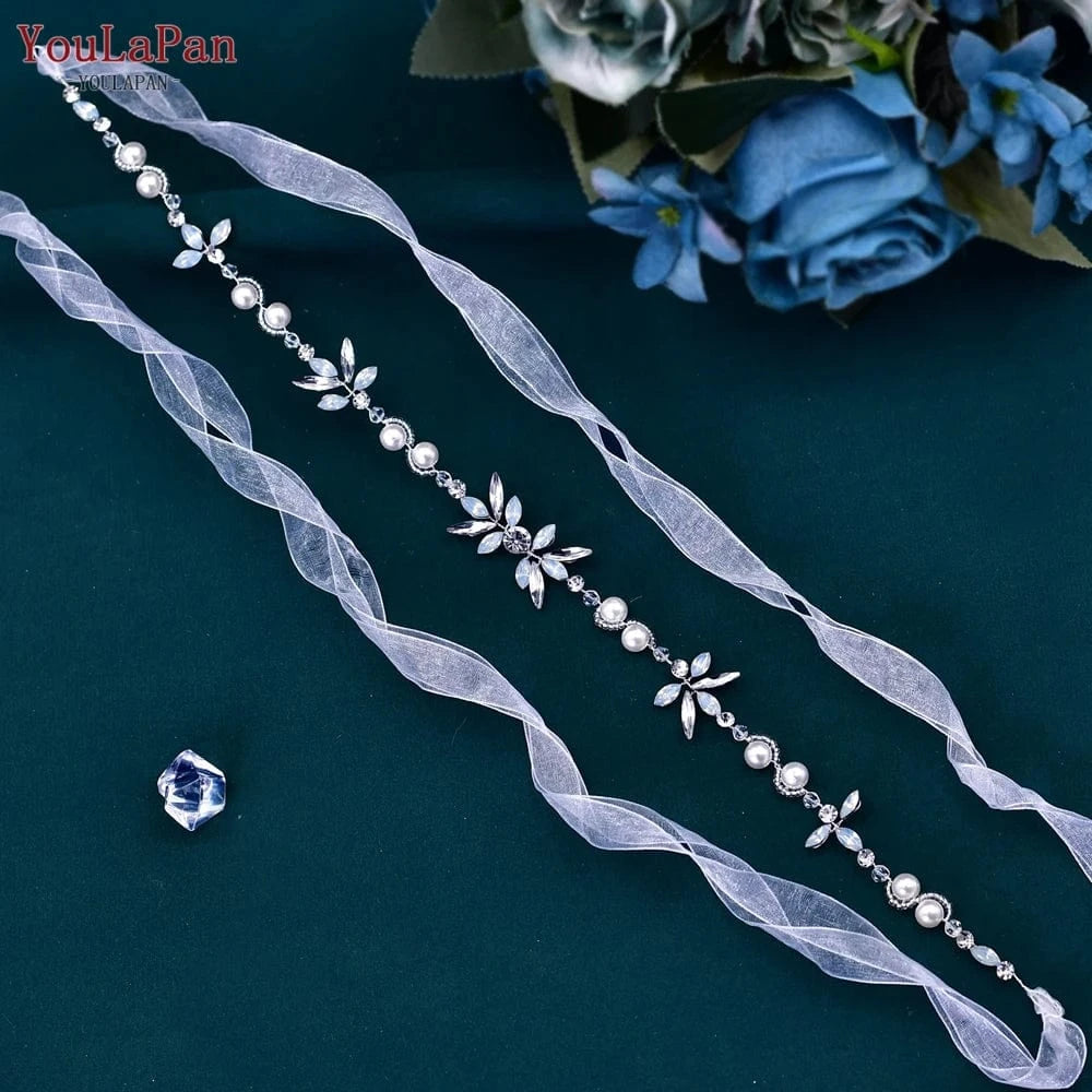silver YouLaPan HP132 Handmade Rhinestone Pearl Chain Hair Accessories Women Party Wedding Hair Vine Bride Bridesmaid Headwear Headband
