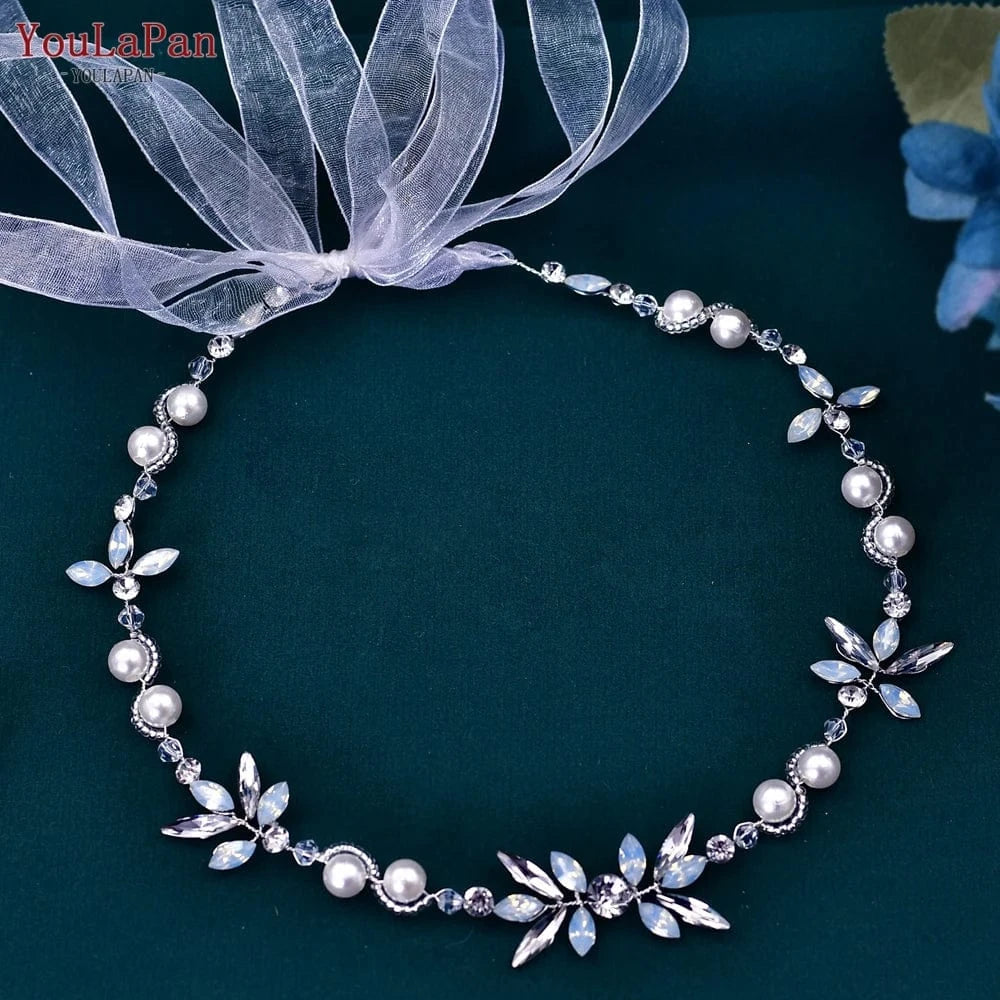 silver YouLaPan HP132 Handmade Rhinestone Pearl Chain Hair Accessories Women Party Wedding Hair Vine Bride Bridesmaid Headwear Headband