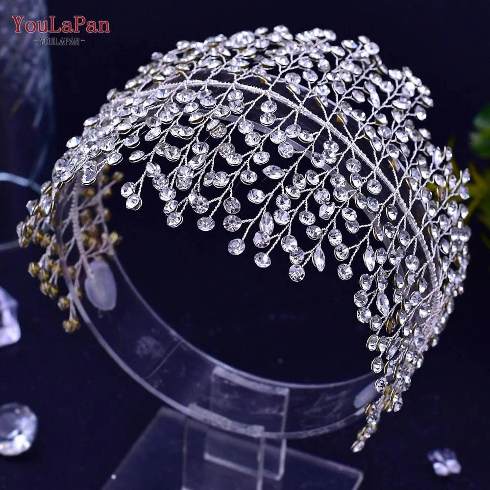 silver YouLaPan HP258 Fashion Women Party Hair Accessories Rhinestone Vines Adjustable Headband Wedding Bridal Gold Silver Headwear