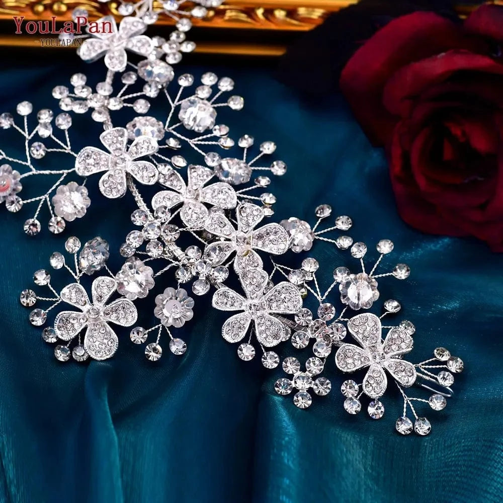 silver YouLaPan HP273 Alloy Flower Women's Party Headwear Wedding Hair Pieces Rhinestone Women's Hair Accessories Bridal Headband
