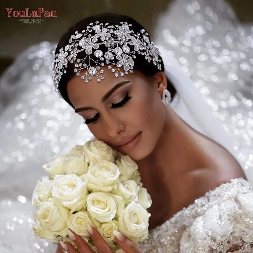 silver YouLaPan HP273 Alloy Flower Women's Party Headwear Wedding Hair Pieces Rhinestone Women's Hair Accessories Bridal Headband