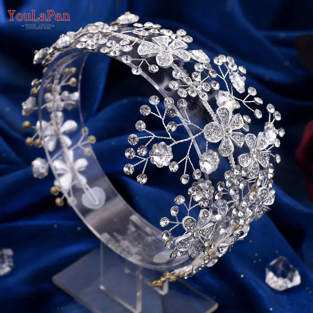 silver YouLaPan HP273 Alloy Flower Women's Party Headwear Wedding Hair Pieces Rhinestone Women's Hair Accessories Bridal Headband