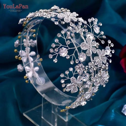 silver YouLaPan HP273 Alloy Flower Women's Party Headwear Wedding Hair Pieces Rhinestone Women's Hair Accessories Bridal Headband