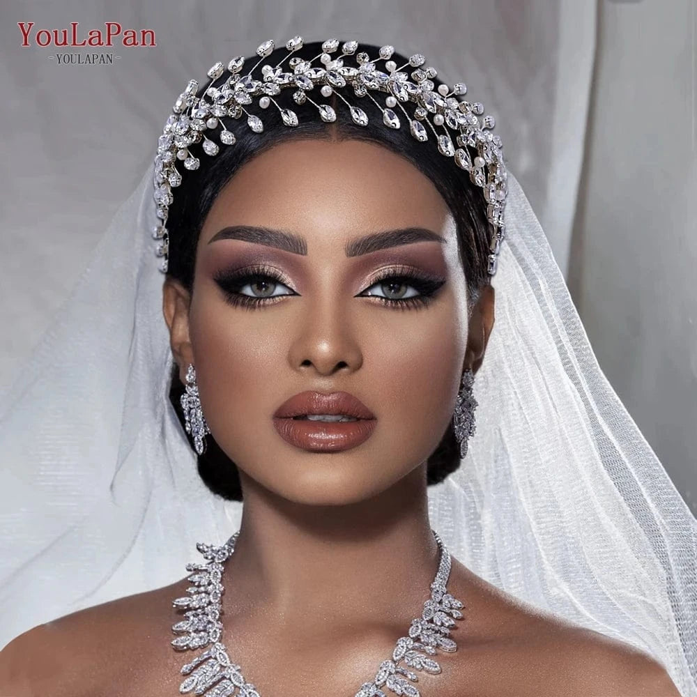 Silver YouLaPan HP351 Popular Ladies' Daily Hair Accessories Shining Rhinestones Pearls Headwear Wedding Bridal Headbands