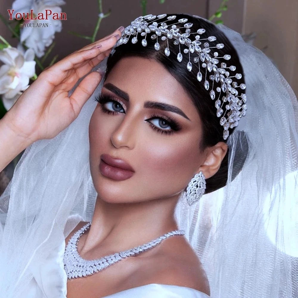 Silver YouLaPan HP351 Popular Ladies' Daily Hair Accessories Shining Rhinestones Pearls Headwear Wedding Bridal Headbands