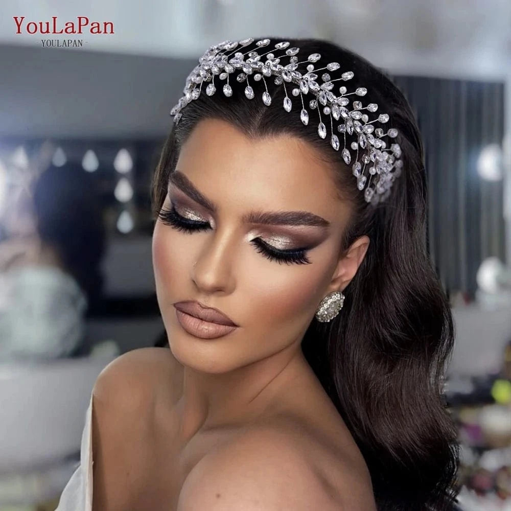 Silver YouLaPan HP351 Popular Ladies' Daily Hair Accessories Shining Rhinestones Pearls Headwear Wedding Bridal Headbands