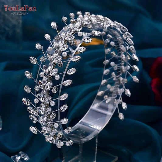 Silver YouLaPan HP351 Popular Ladies' Daily Hair Accessories Shining Rhinestones Pearls Headwear Wedding Bridal Headbands