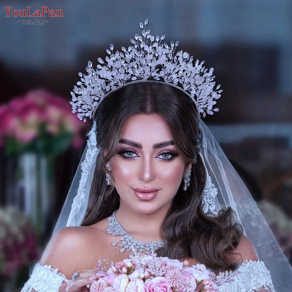 silver YouLaPan HP361 Handmade Women Wedding Pageant Crown Crystal Rhinestone Adjustable Headband Gorgeous Bridal Hair Accessories