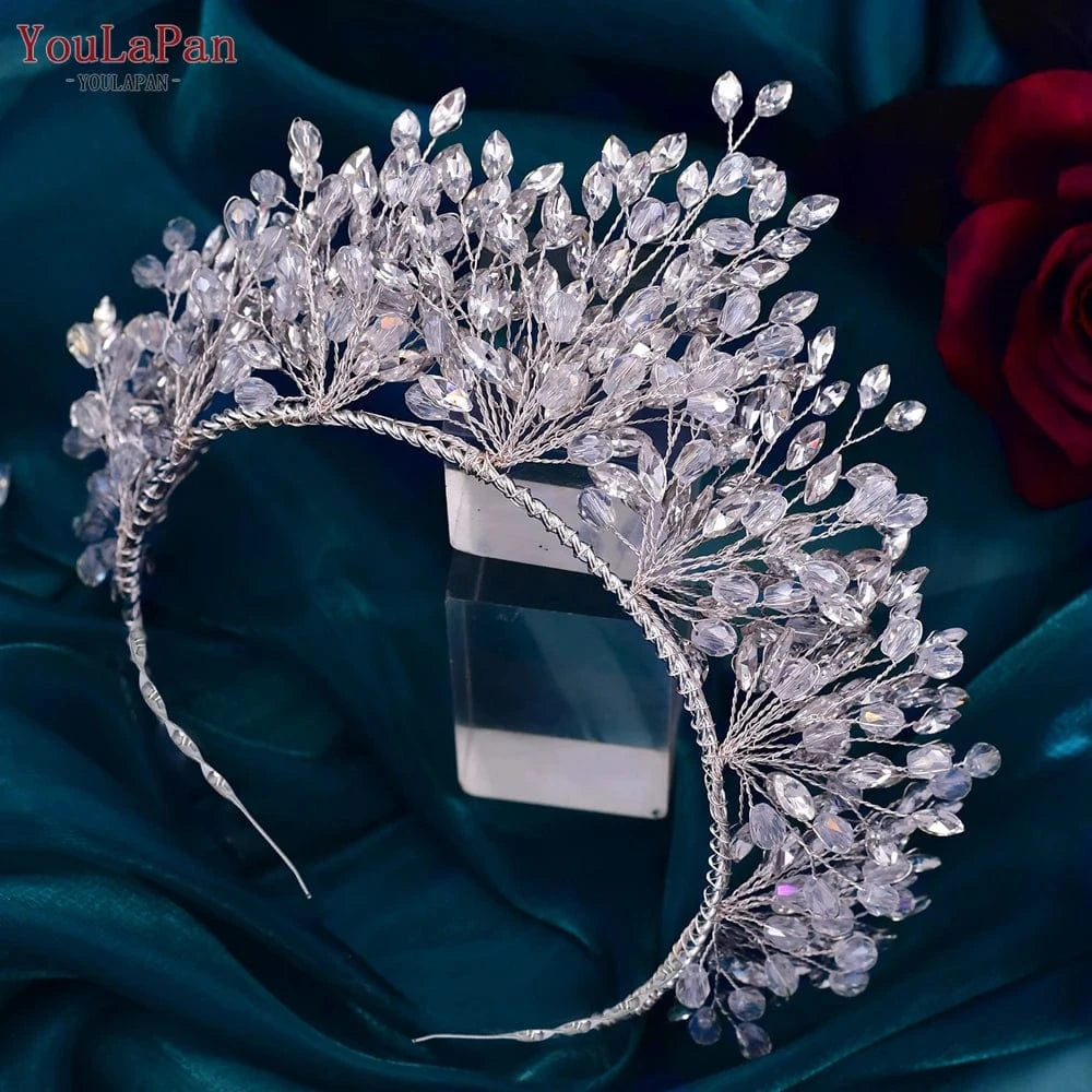 silver YouLaPan HP361 Handmade Women Wedding Pageant Crown Crystal Rhinestone Adjustable Headband Gorgeous Bridal Hair Accessories