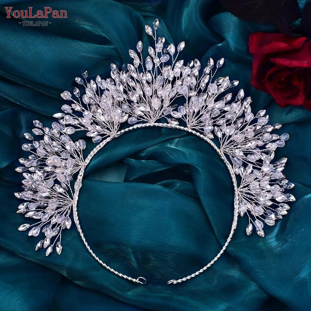 silver YouLaPan HP361 Handmade Women Wedding Pageant Crown Crystal Rhinestone Adjustable Headband Gorgeous Bridal Hair Accessories