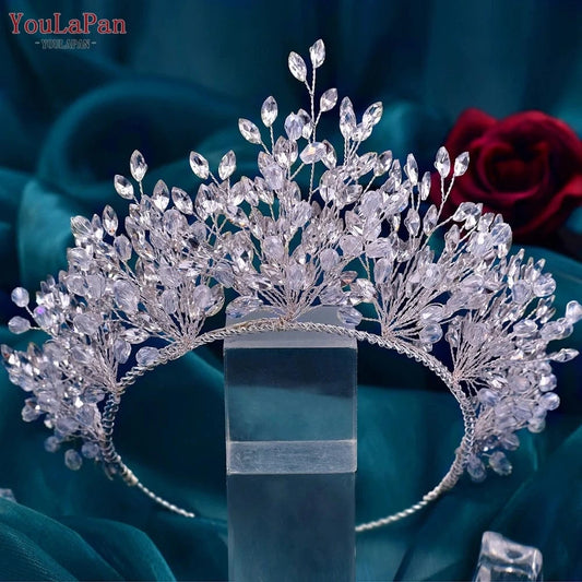 silver YouLaPan HP361 Handmade Women Wedding Pageant Crown Crystal Rhinestone Adjustable Headband Gorgeous Bridal Hair Accessories