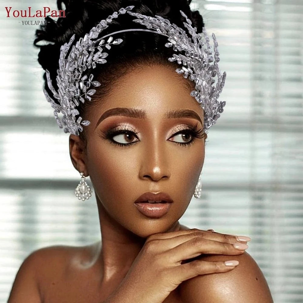 Silver Youlapan HP383 Luxurious Bridal Wedding Hair Accessories Glittering Rhinestone Crown Headband Women Pageant Party Hair Pieces