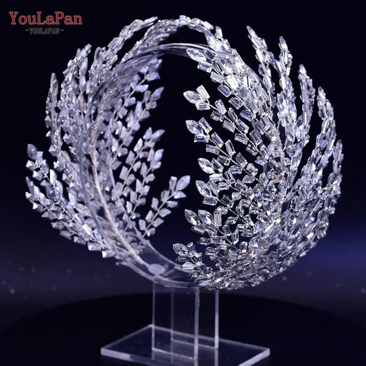 Silver Youlapan HP383 Luxurious Bridal Wedding Hair Accessories Glittering Rhinestone Crown Headband Women Pageant Party Hair Pieces