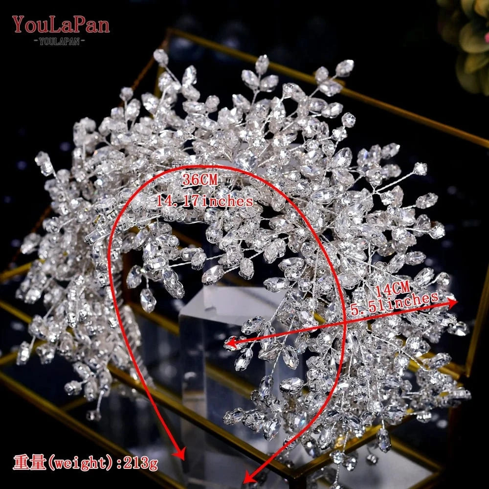 Silver Youlapan HP385 Luxurious Pageant Crown Sparkling Rhinestone Flower Headband Wedding Bridal Jewelry Hair Accessories