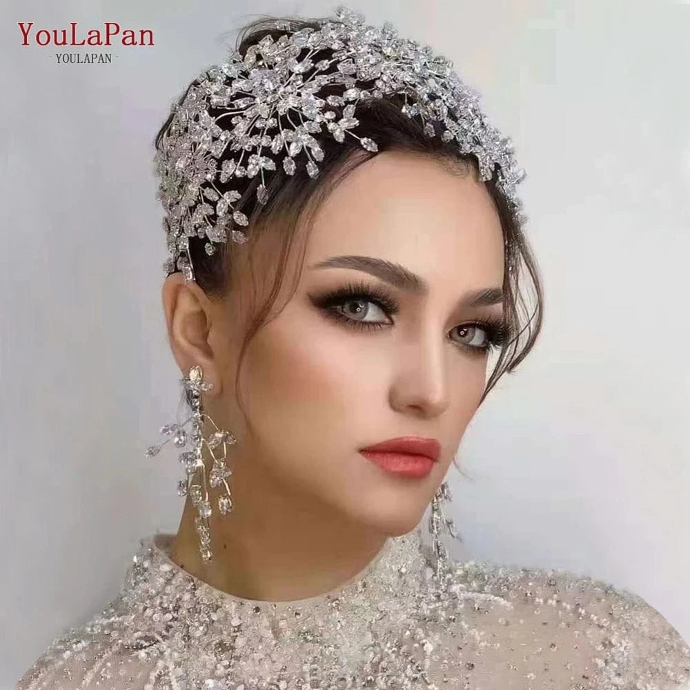 Silver Youlapan HP385 Luxurious Pageant Crown Sparkling Rhinestone Flower Headband Wedding Bridal Jewelry Hair Accessories