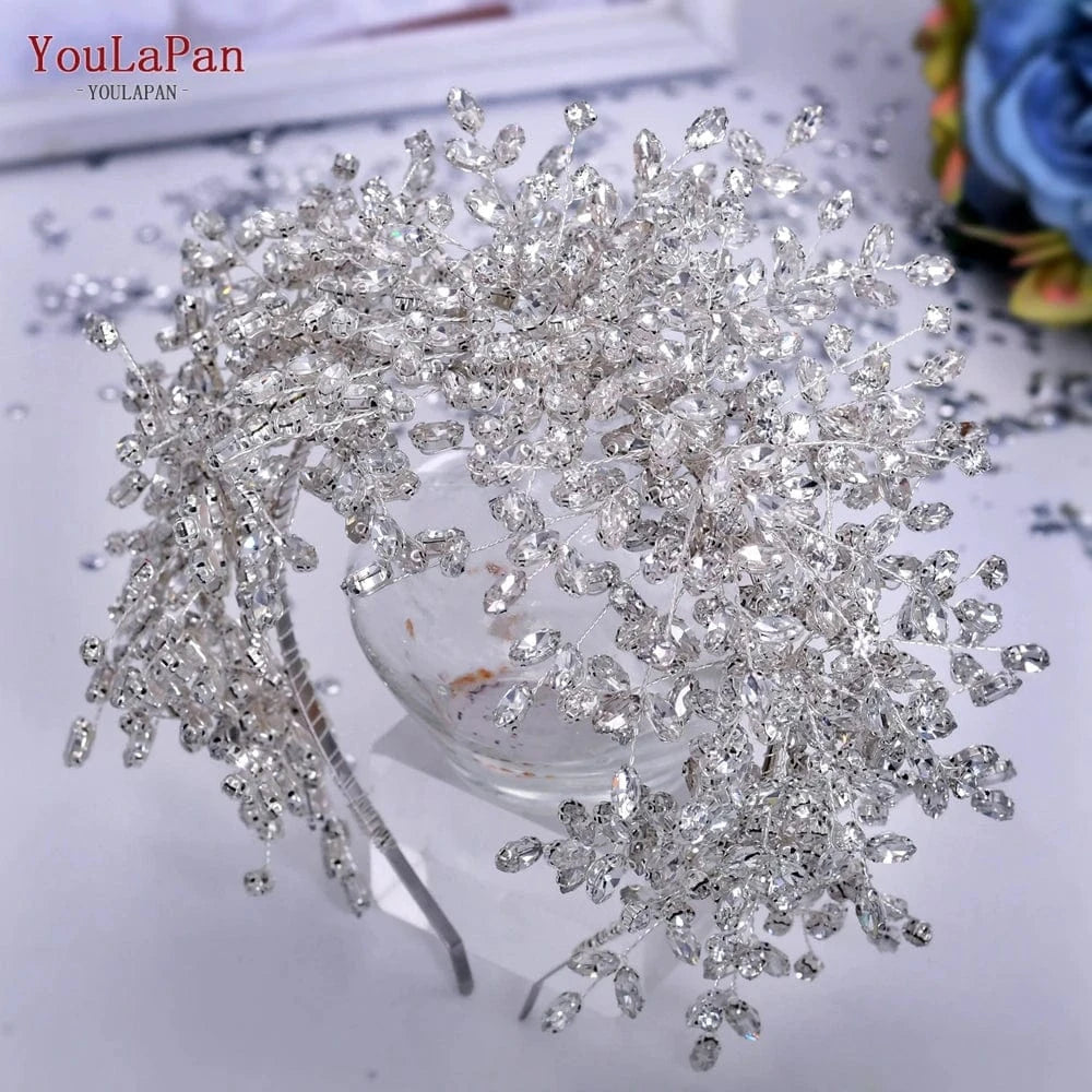 Silver Youlapan HP385 Luxurious Pageant Crown Sparkling Rhinestone Flower Headband Wedding Bridal Jewelry Hair Accessories