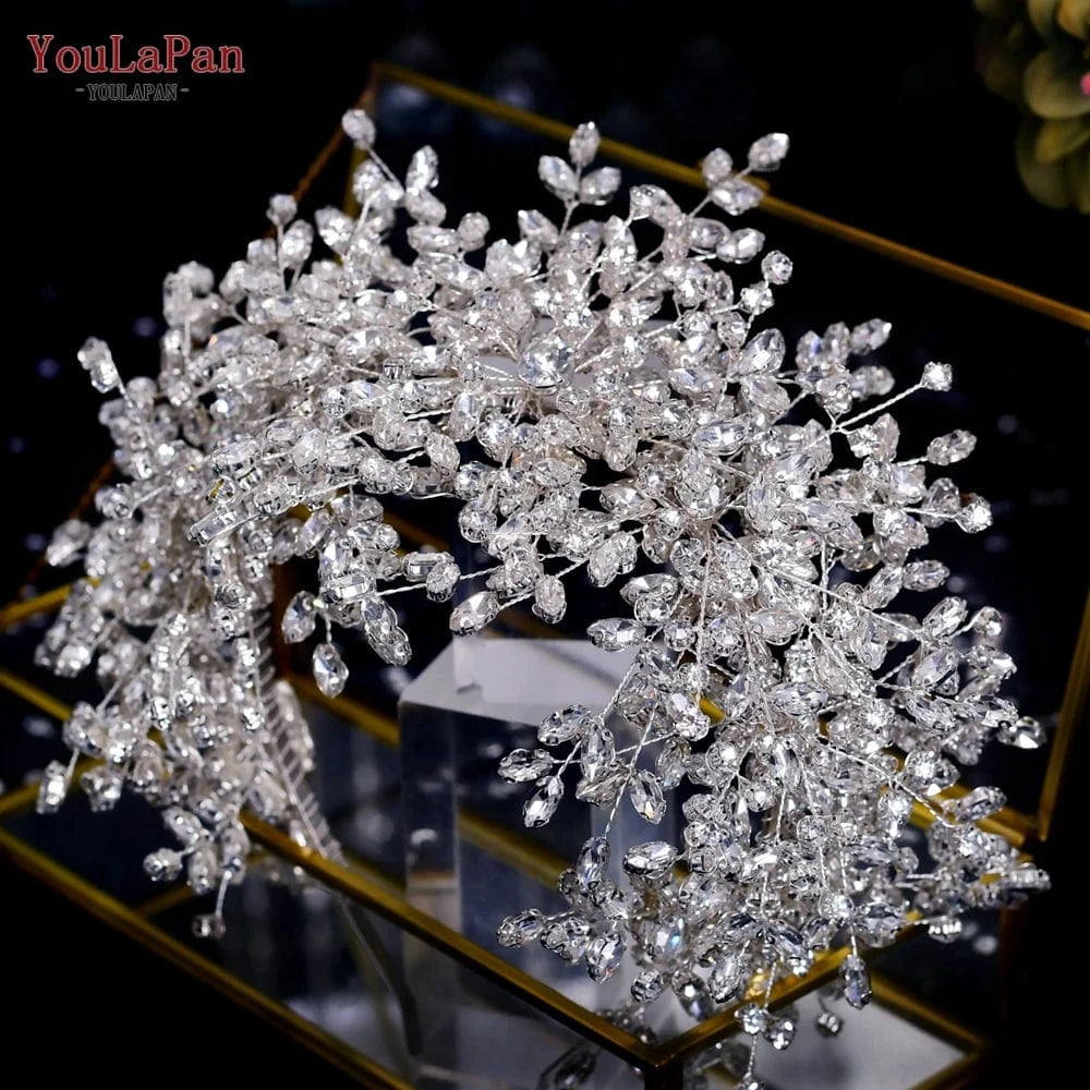 Silver Youlapan HP385 Luxurious Pageant Crown Sparkling Rhinestone Flower Headband Wedding Bridal Jewelry Hair Accessories