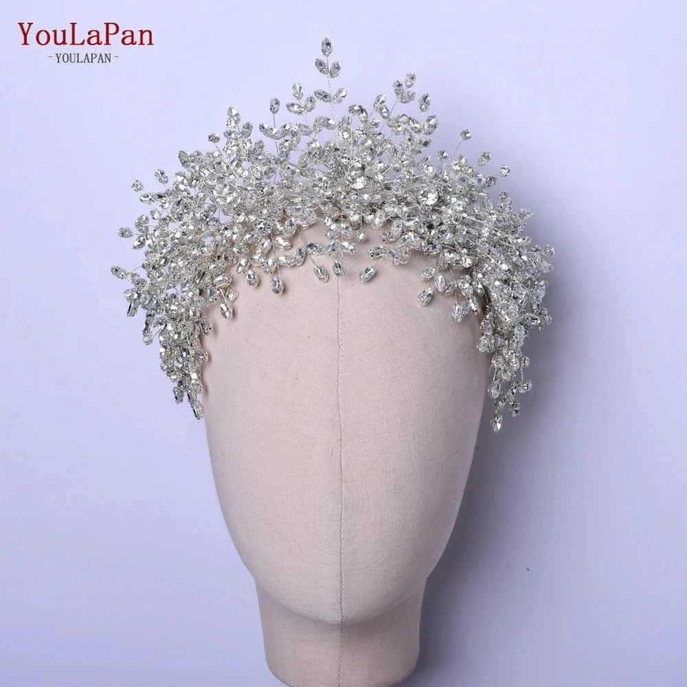 Silver Youlapan HP385 Luxurious Pageant Crown Sparkling Rhinestone Flower Headband Wedding Bridal Jewelry Hair Accessories