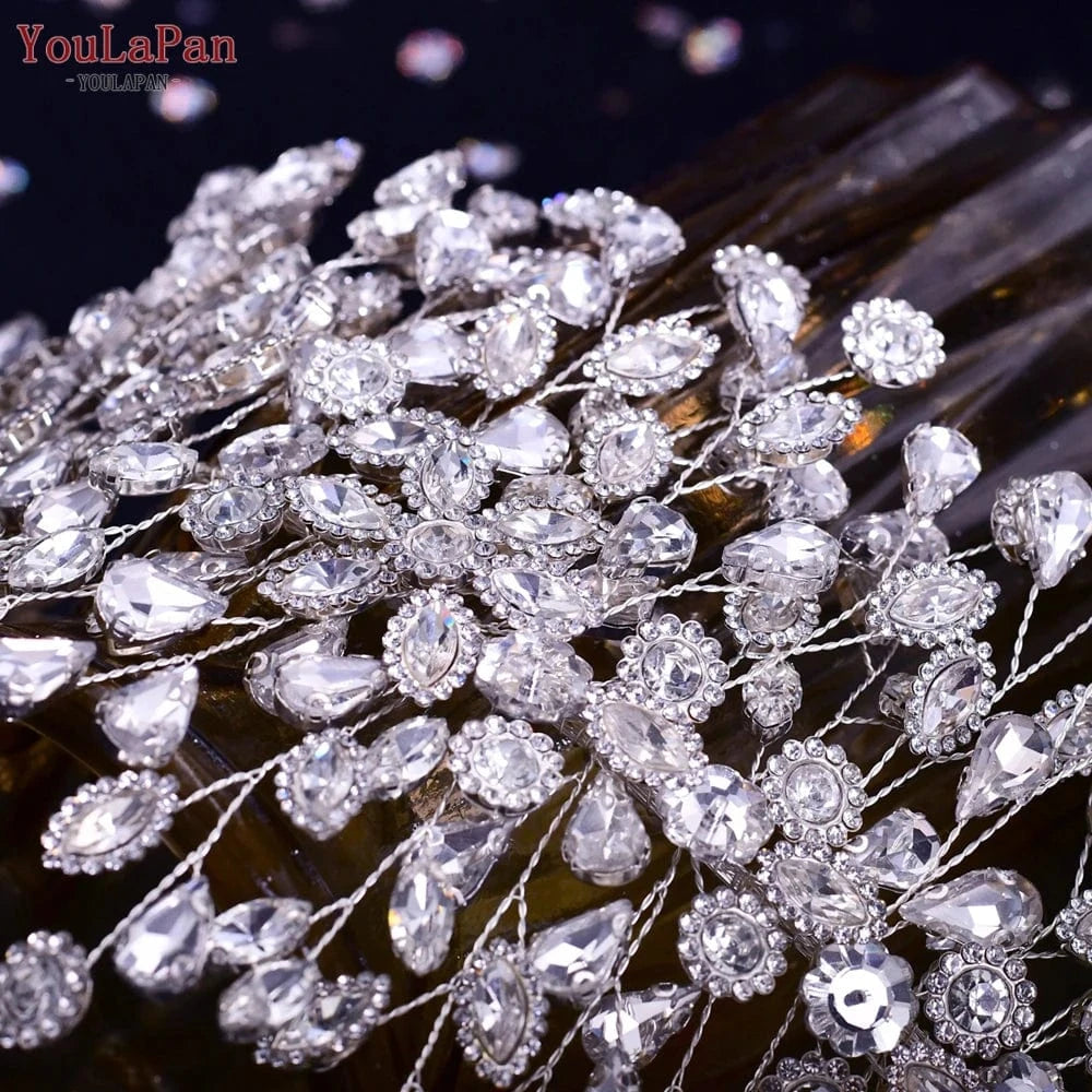 Silver YouLaPan HP388 2023 New Flower Rhinestone Headband Women Party Evening Headdress Bridal Wedding Hair Accessories