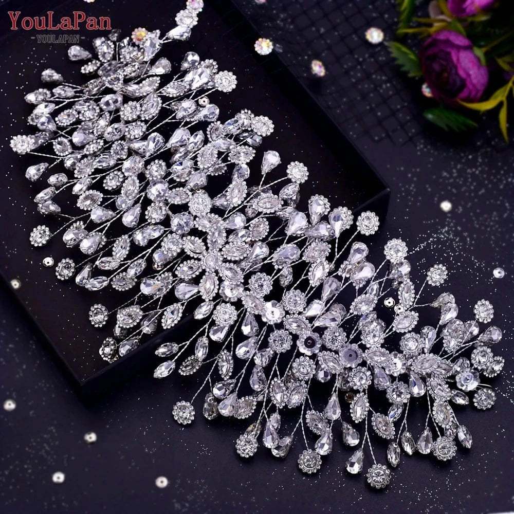 Silver YouLaPan HP388 2023 New Flower Rhinestone Headband Women Party Evening Headdress Bridal Wedding Hair Accessories