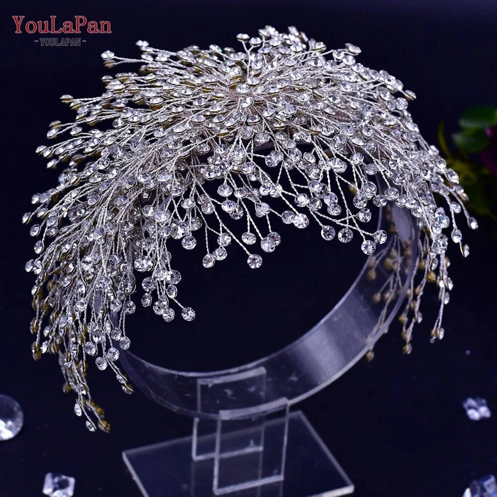 Silver Youlapan HP431 Handmade High Quality Bridal Hair Accessories Small Rhinestone Long Hair Pieces Wedding Beauty Silver Headpiece
