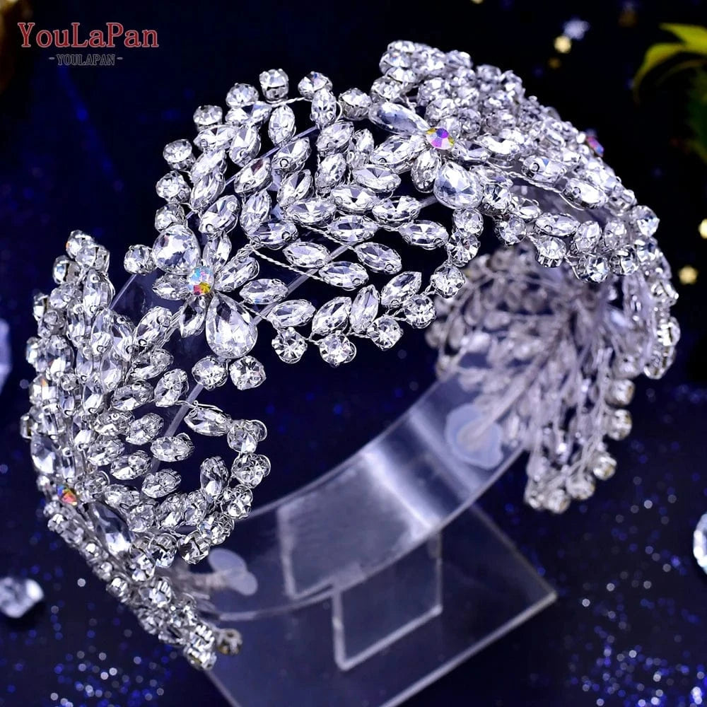 Silver Youlapan HP437 Creative Design Wedding Tiara Headband Rhinestone Hair Band Headpiece For Bridal Bridesmaid Hair Accessories