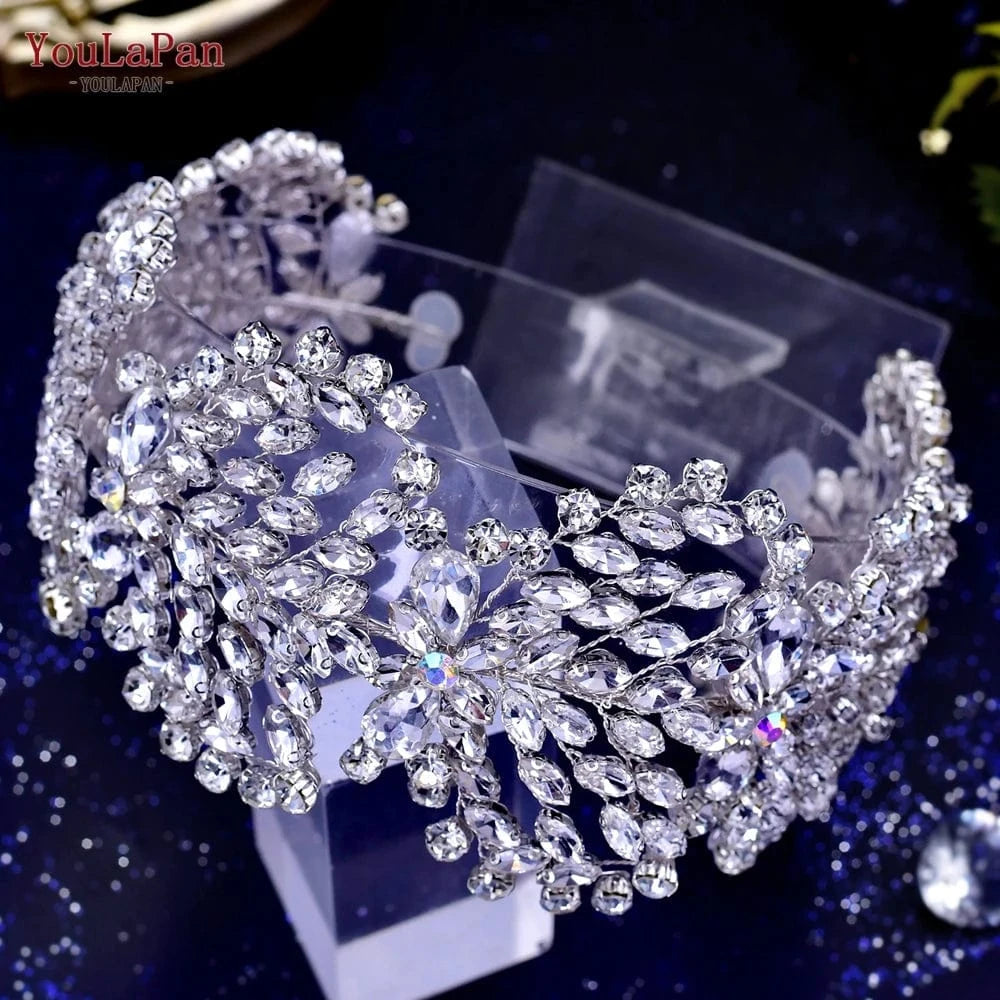 Silver Youlapan HP437 Creative Design Wedding Tiara Headband Rhinestone Hair Band Headpiece For Bridal Bridesmaid Hair Accessories