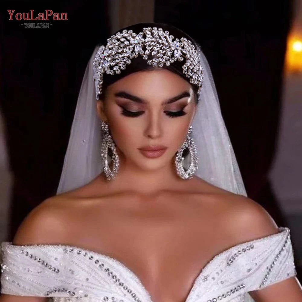 Silver Youlapan HP437 Creative Design Wedding Tiara Headband Rhinestone Hair Band Headpiece For Bridal Bridesmaid Hair Accessories