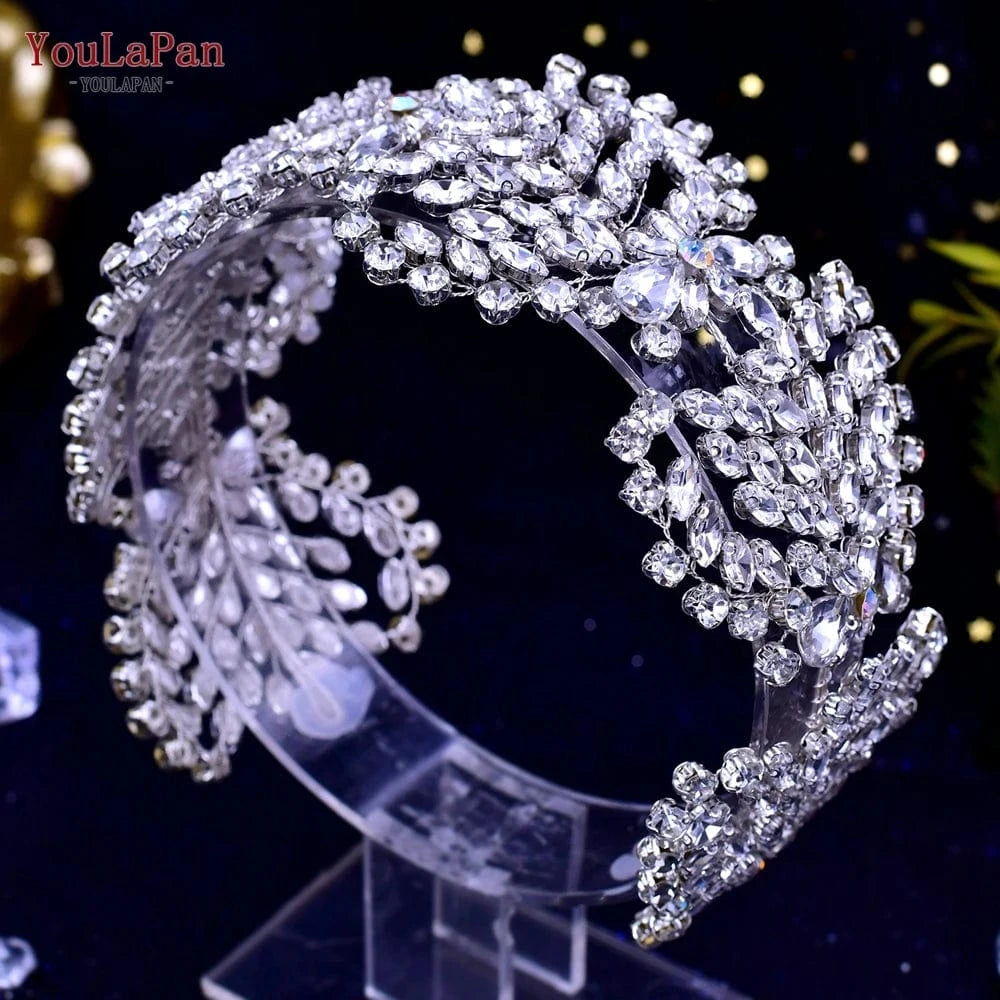 Silver Youlapan HP437 Creative Design Wedding Tiara Headband Rhinestone Hair Band Headpiece For Bridal Bridesmaid Hair Accessories