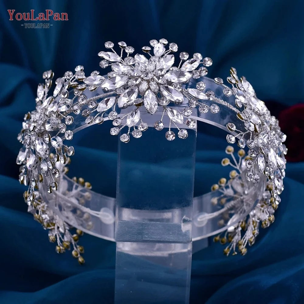 silver YouLaPan HP451 Handmade Rhinestone Flower Headband Shiny Silver Wedding Pageant Prom Hair Accessories Bridal Jewelry Hair Pieces