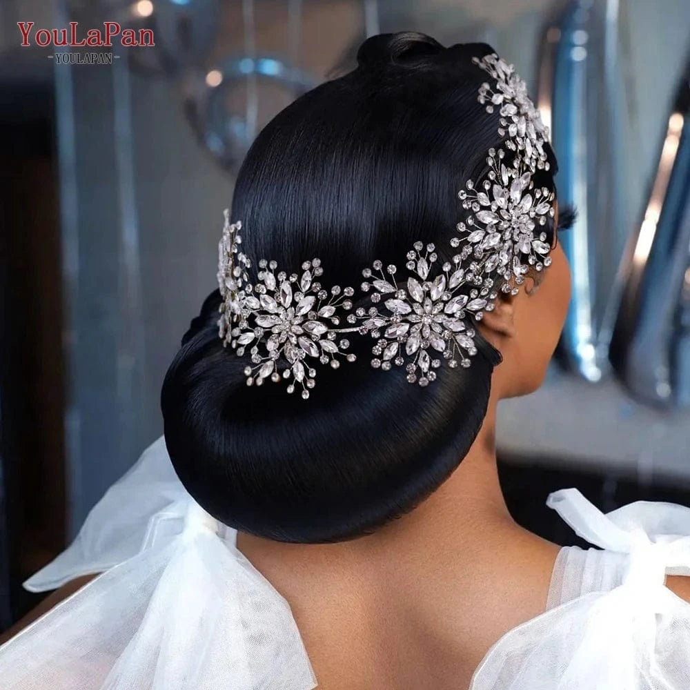 silver YouLaPan HP451 Handmade Rhinestone Flower Headband Shiny Silver Wedding Pageant Prom Hair Accessories Bridal Jewelry Hair Pieces