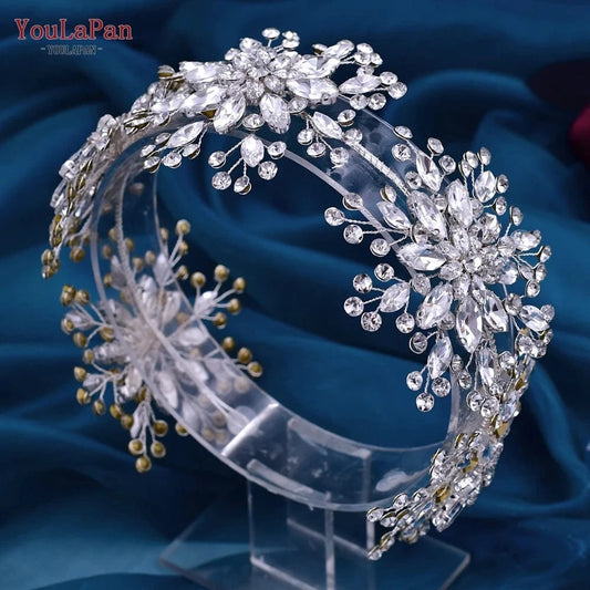 silver YouLaPan HP451 Handmade Rhinestone Flower Headband Shiny Silver Wedding Pageant Prom Hair Accessories Bridal Jewelry Hair Pieces