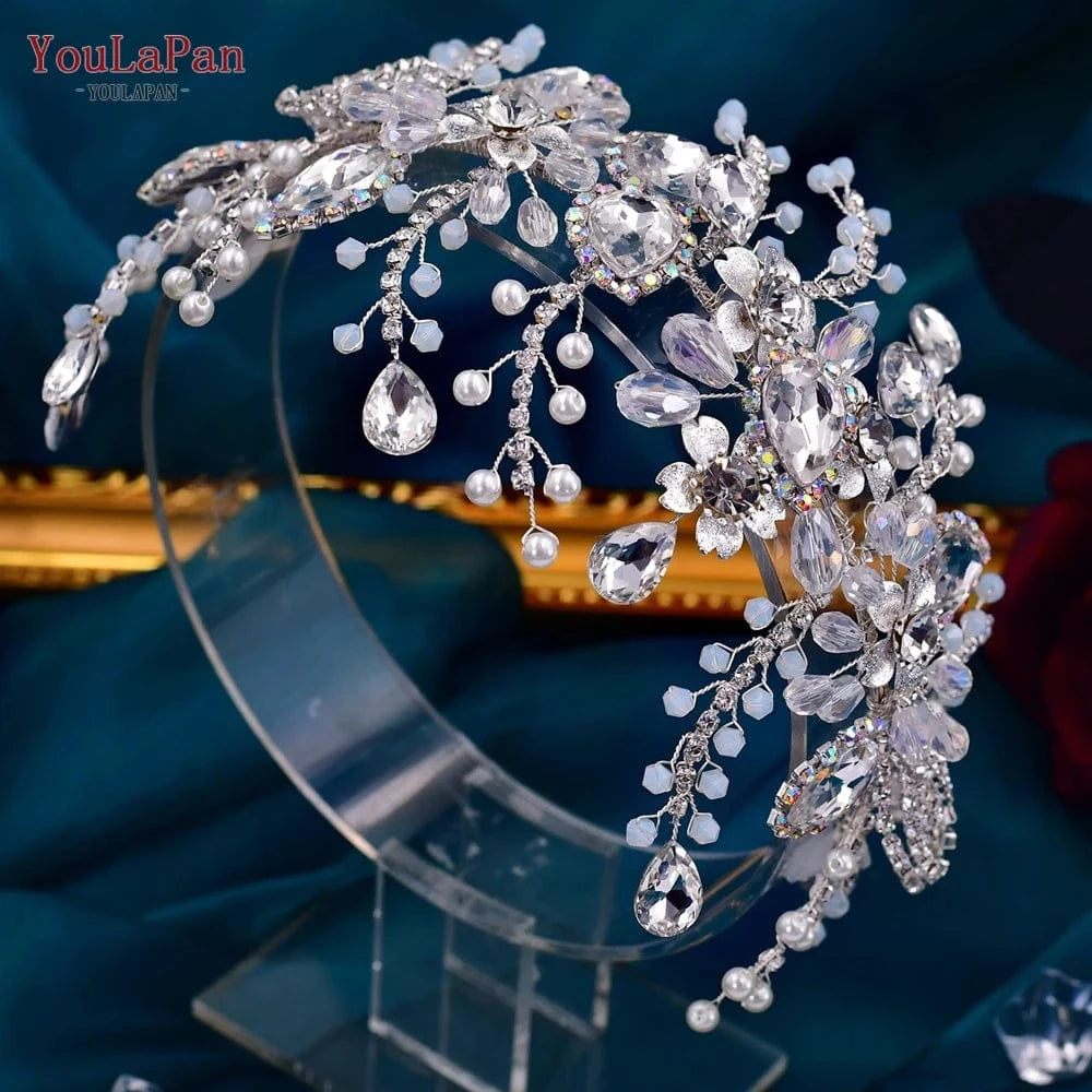 silver YouLaPan HP453 Luxury Rhinestones Headband Bridal Wedding Hair Accessories Handmade Silver/Gold Women Party Pageant Headpiece