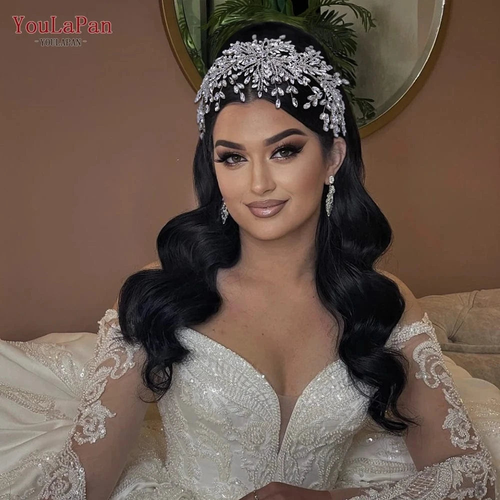 Silver YouLaPan HP482 Handmade Tiara Queen Hair Accessories Silver Rhinestone Hair Pieces Bridal Headdress Wedding Headband