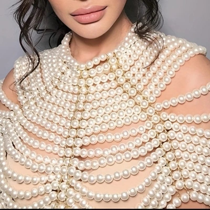 Simple Style Beaded Body Chain Handmade Faux Pearls Shawl Chain Elegant Body Jewelry Accessories bustier For Women Girls