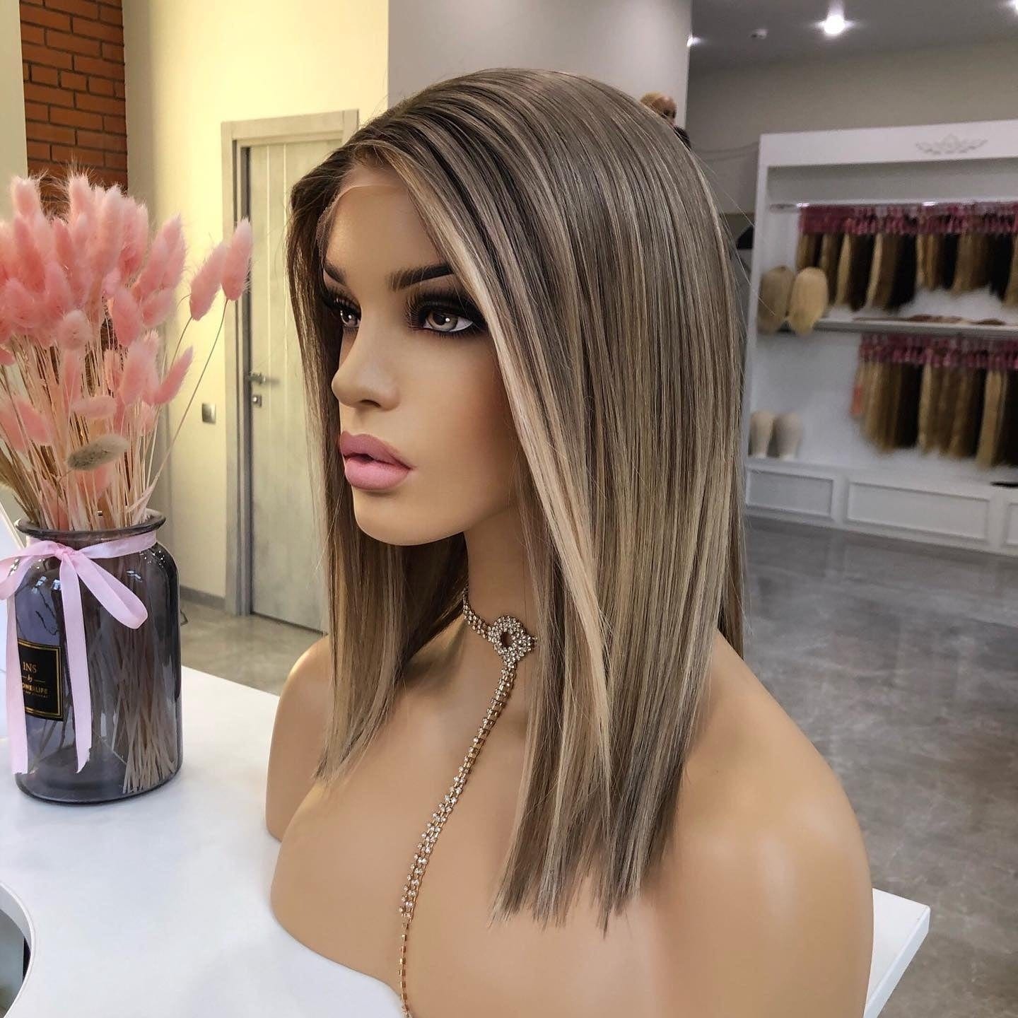 Single Donor Brazilian Human Hair Linen Grey Color Cuticle Aligned Invisible Knots Lace Front BobWig With Bangs