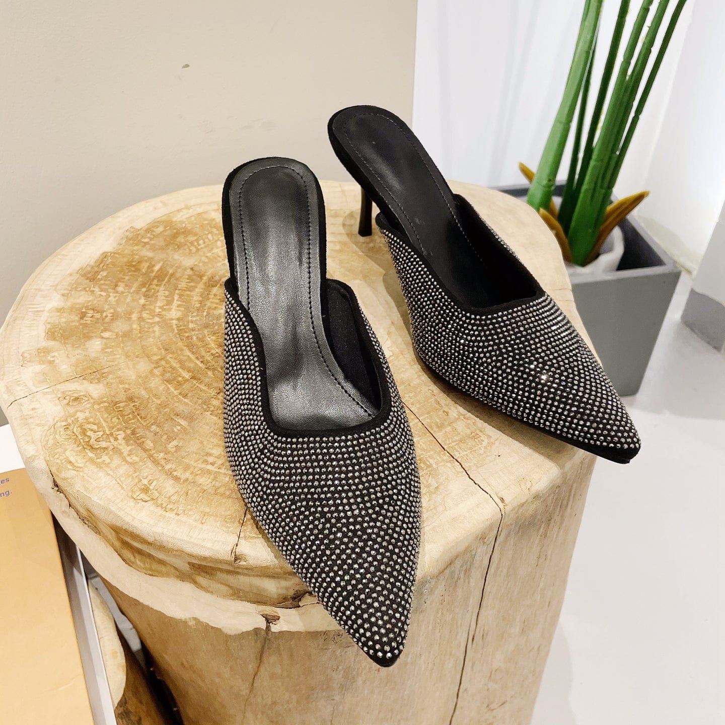 size 37=US size 6 / black Rivet high-heeled Baotou personalized women's sandals 2023 autumn new stiletto pointed toe outer wear