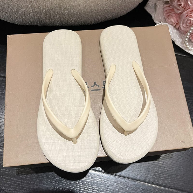 Sizes S: 35-36 / Beige Non slip simple flip flops indoor outdoor women's new ladies flats shoes style wears clip foot women beach sandals slippers