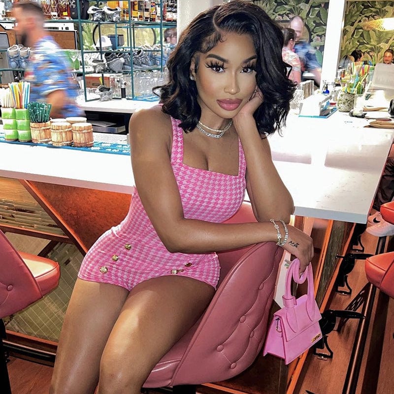 SJ7712 design sexy plaid rompers ladies sleeveless bodycon jumpsuits shorts fashion club wear Y2K clothing