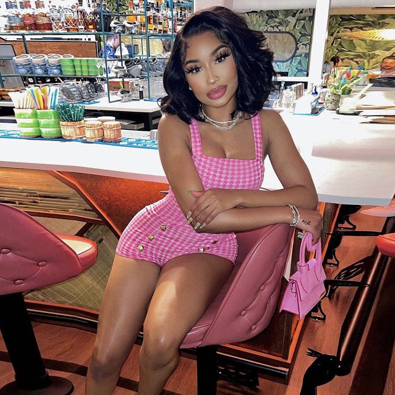 SJ7712 design sexy plaid rompers ladies sleeveless bodycon jumpsuits shorts fashion club wear Y2K clothing