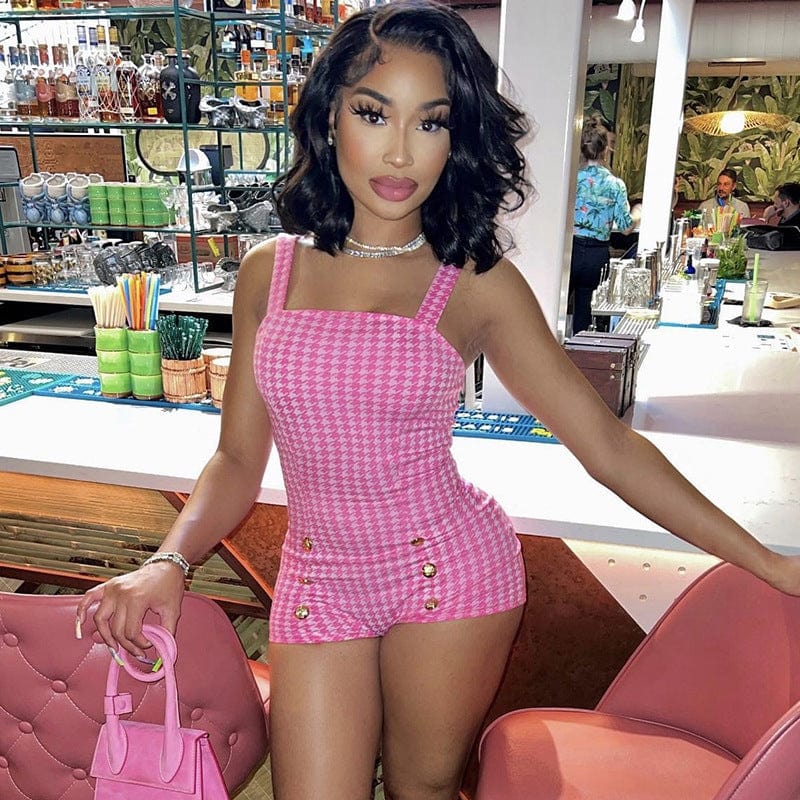 SJ7712 design sexy plaid rompers ladies sleeveless bodycon jumpsuits shorts fashion club wear Y2K clothing