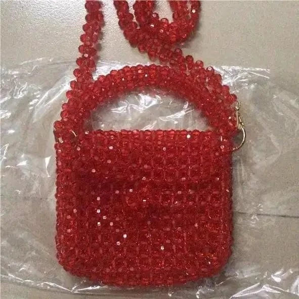 sk176 Red Bead Bag Designer Brand Acrylic Clear Pearl Beaded Box Totes Handmade Transparent Handbags Women Bags Designer Party Purses New