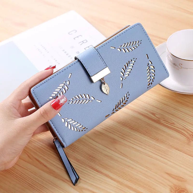 Sky Blue Fashion Nice Leather Woman Wallets with RFID Card Holder Long Leather Organizer Ladies Purse Wallets for Women Fashionable PU