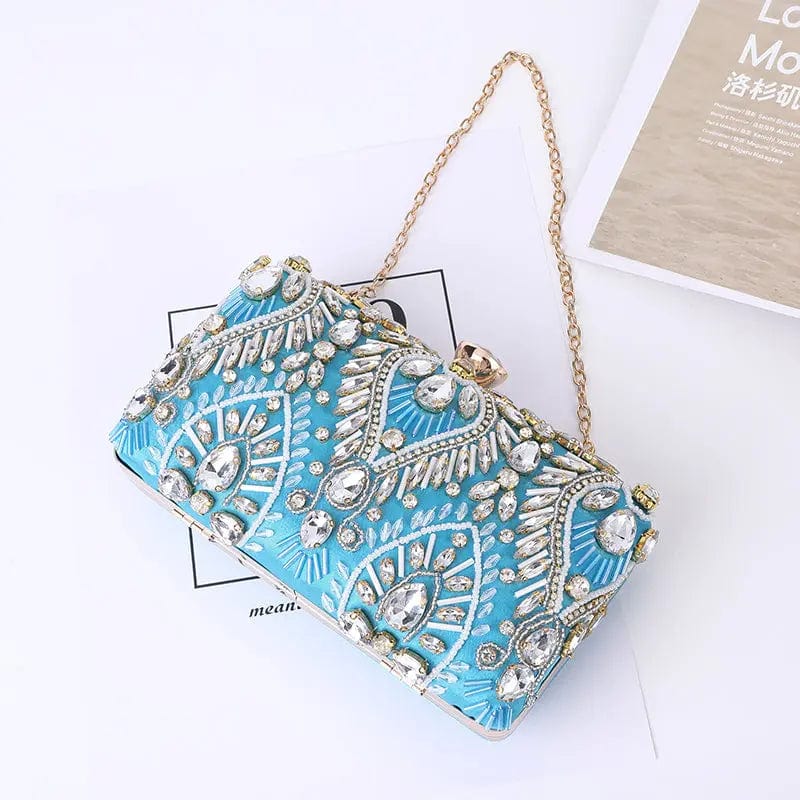 Sky Blue New Ladies Party Wedding Handmade Crystal Diamond Rhinestone Clutch Evening Bags Dinner Beaded Embroidered Clutch Bag