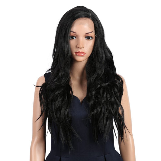 sleek wholesale cheap hot selling Heat Resistant fiber long body wave lace frontal with baby hair Synthetic hair Wig for women
