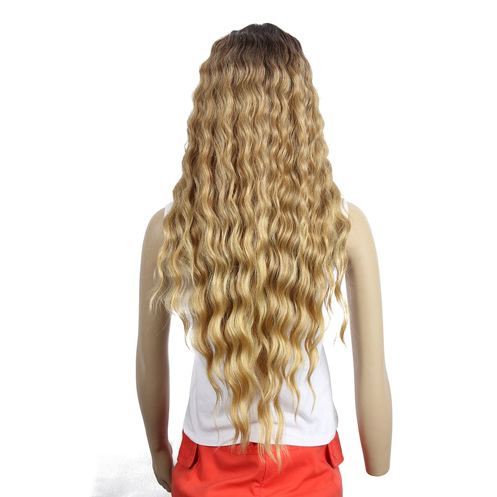 sleek wholesale cheap hot selling Heat Resistant highlight long water wave Swiss HD lace frontal Synthetic hair Wig for women